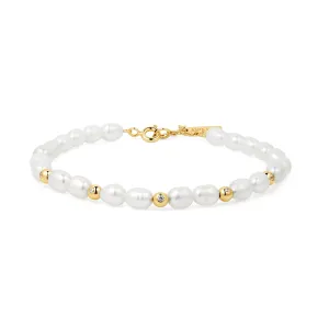Ania Haie Gold Freshwater Pearl White Cubic Zirconia Bezel Set Bracelet B058-05G