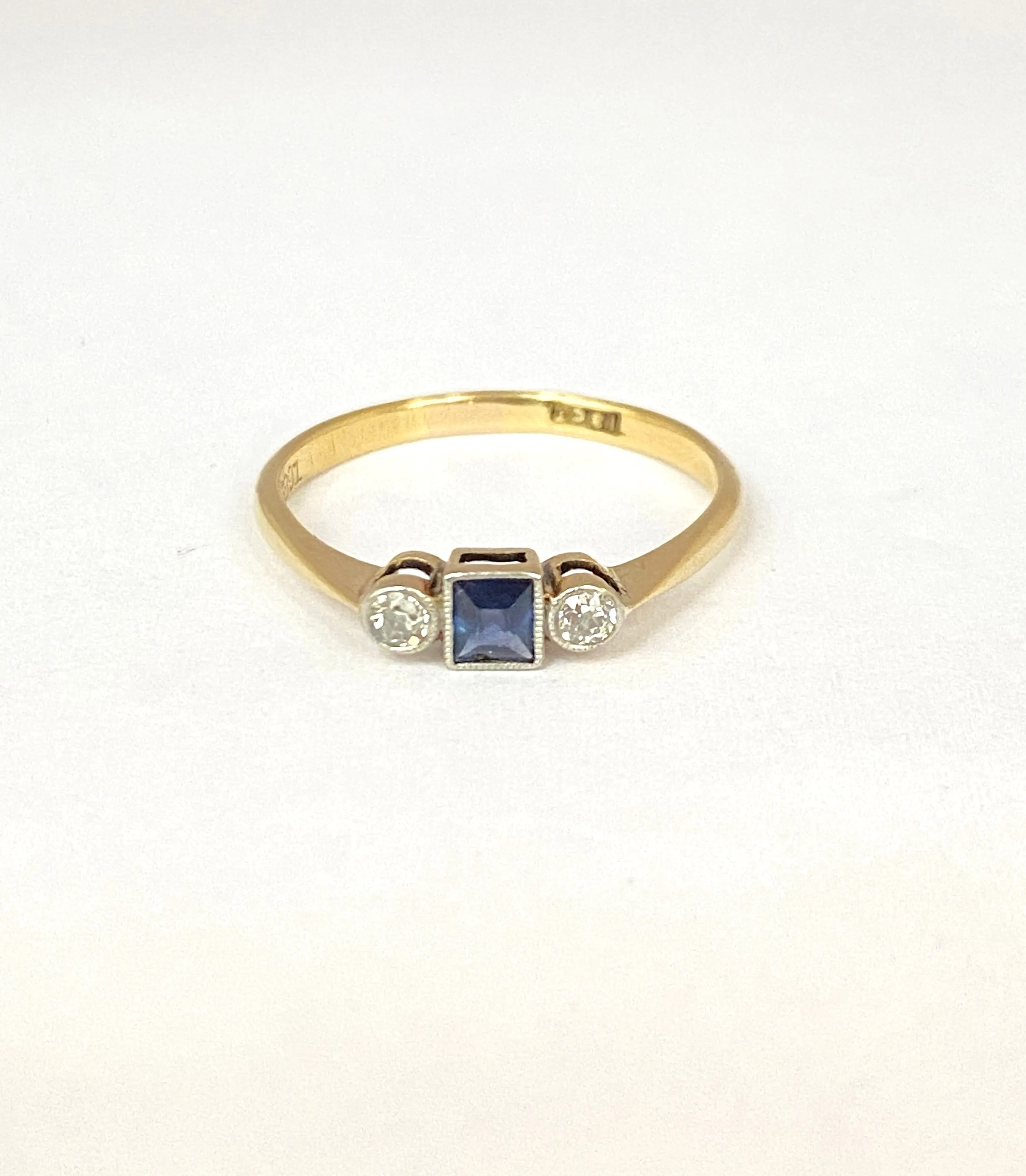 Antique, Art Deco, 18ct Gold and Platinum, Sapphire and Diamond Ring
