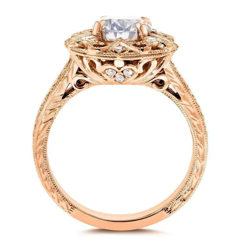 Antique Round Moissanite Engagement Ring with Diamond 1 1/5 CTW 14k Rose Gold