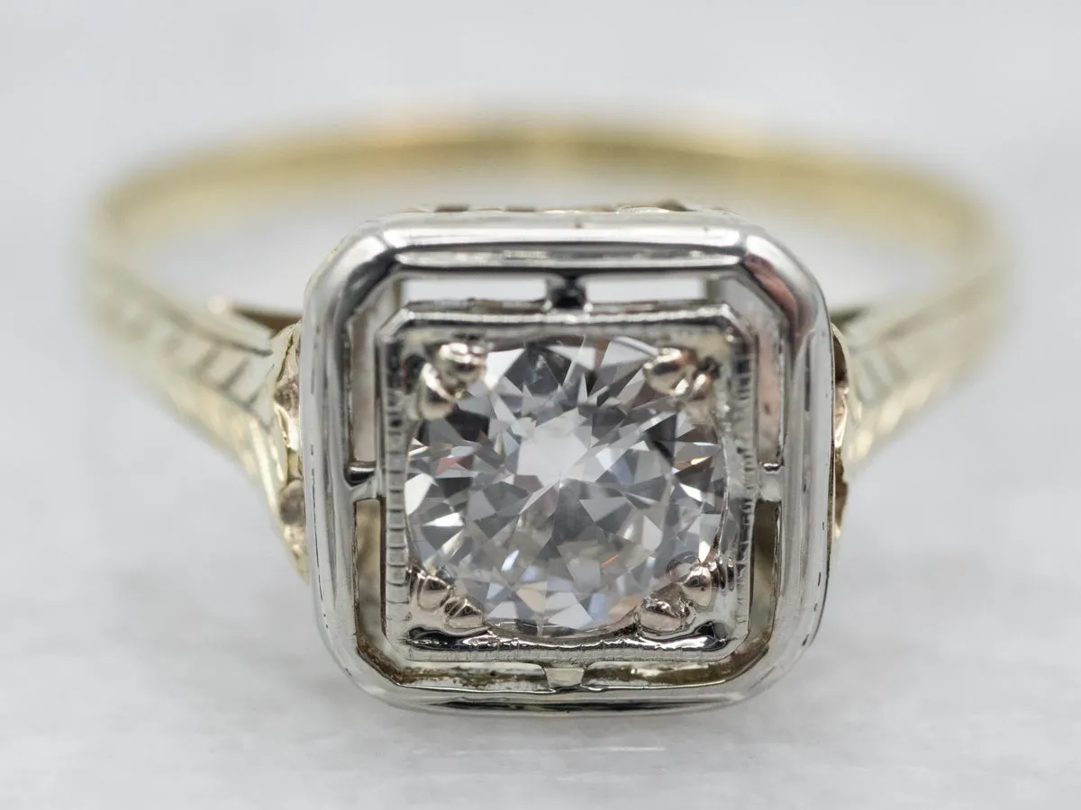 Antique Two Tone Gold Diamond Engagement Ring