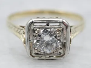 Antique Two Tone Gold Diamond Engagement Ring