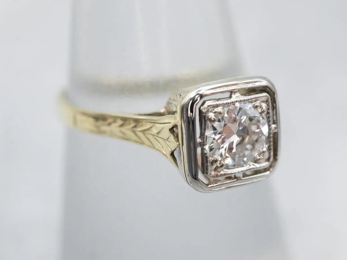 Antique Two Tone Gold Diamond Engagement Ring