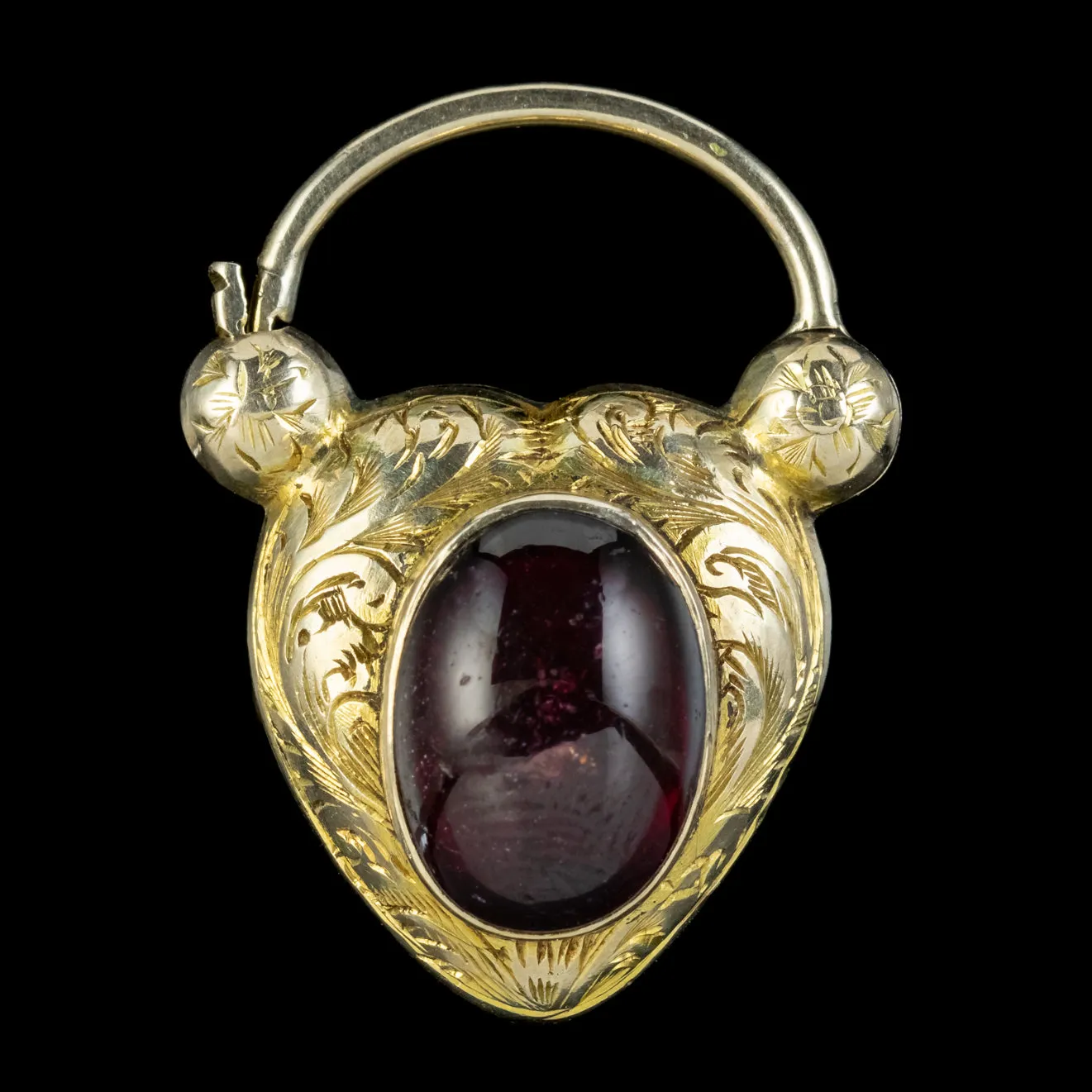 ANTIQUE VICTORIAN BRACELET GARNET HEART PADLOCK CIRCA 1860 BOXED