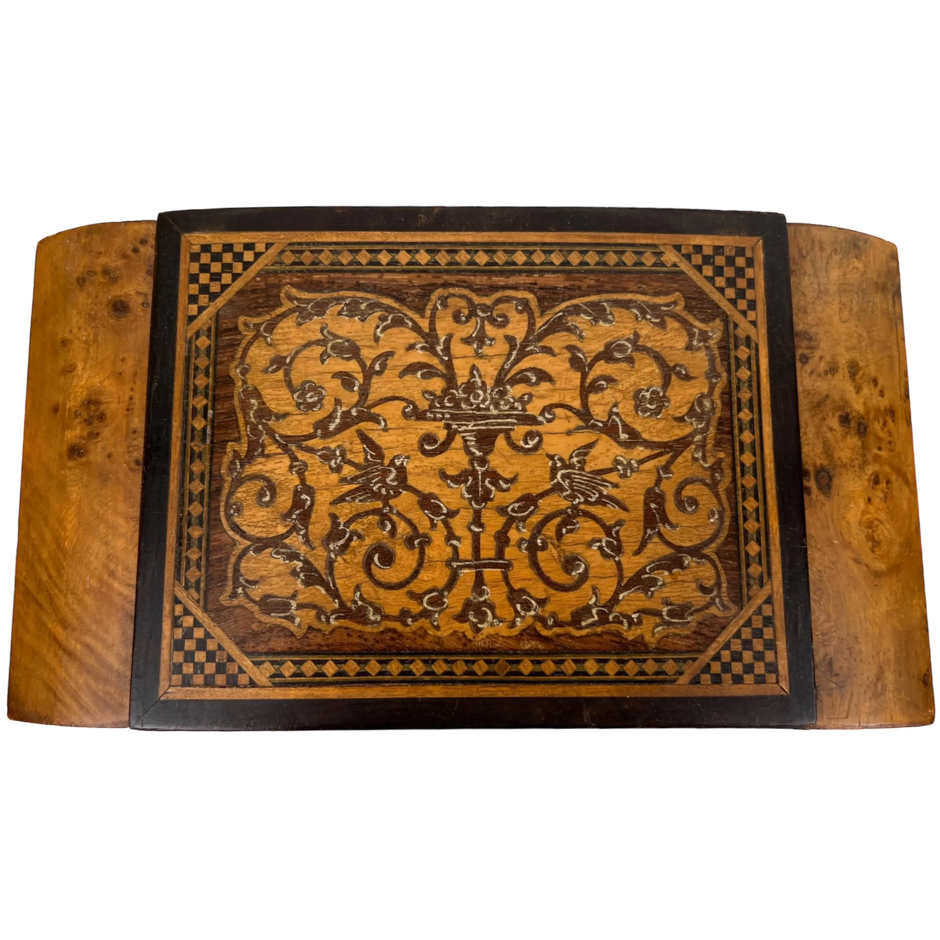 Antique Wood Jewelry Box Inlaid Marquetry Inlay