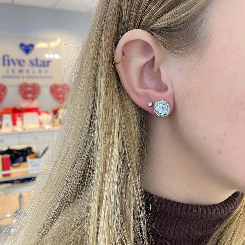 Aquamarine Diamond Halo Studs Earrings