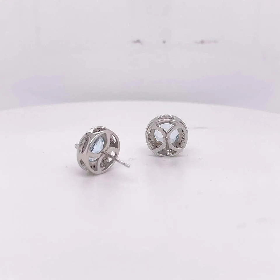 Aquamarine Diamond Halo Studs Earrings