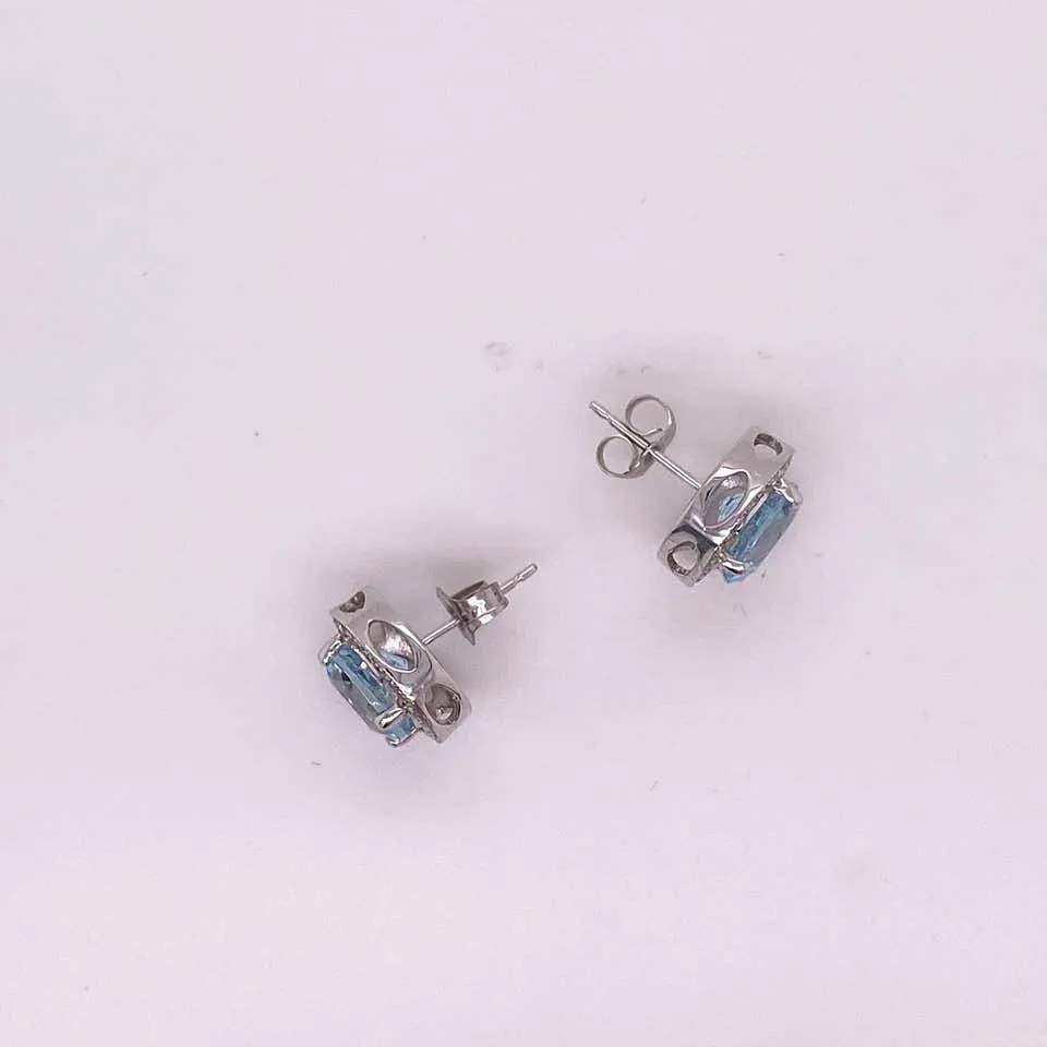 Aquamarine Diamond Halo Studs Earrings