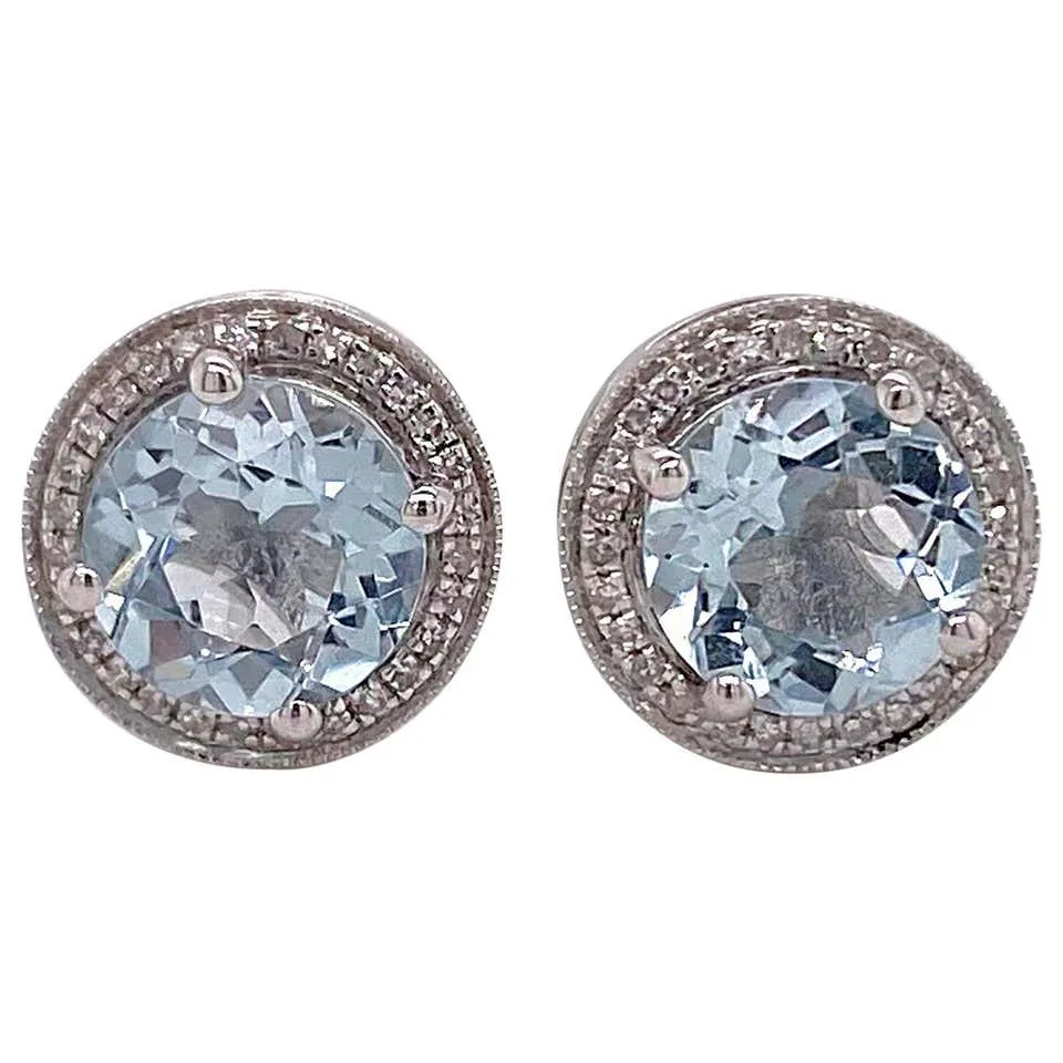 Aquamarine Diamond Halo Studs Earrings