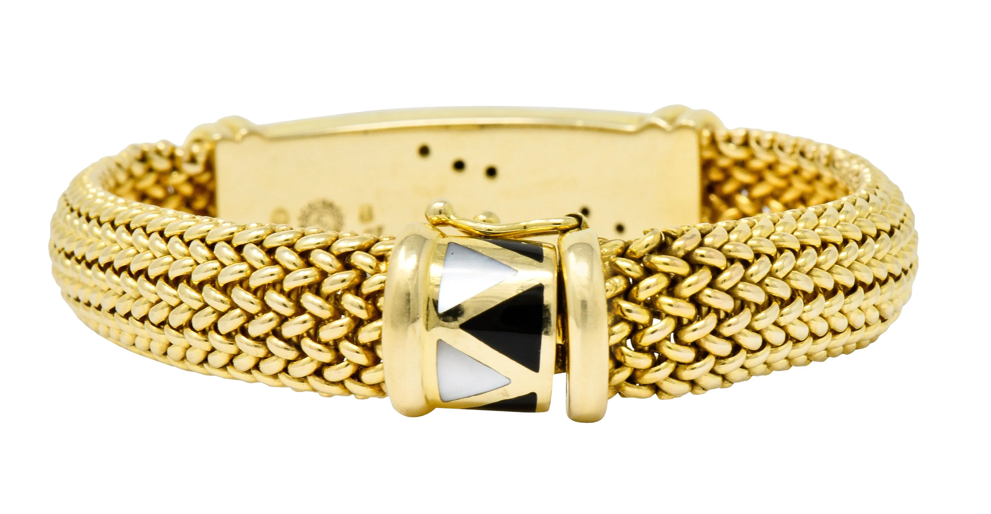 Asch Grossbardt Vintage Diamond Gemstone Inlay 14 Karat Gold Mesh Bracelet