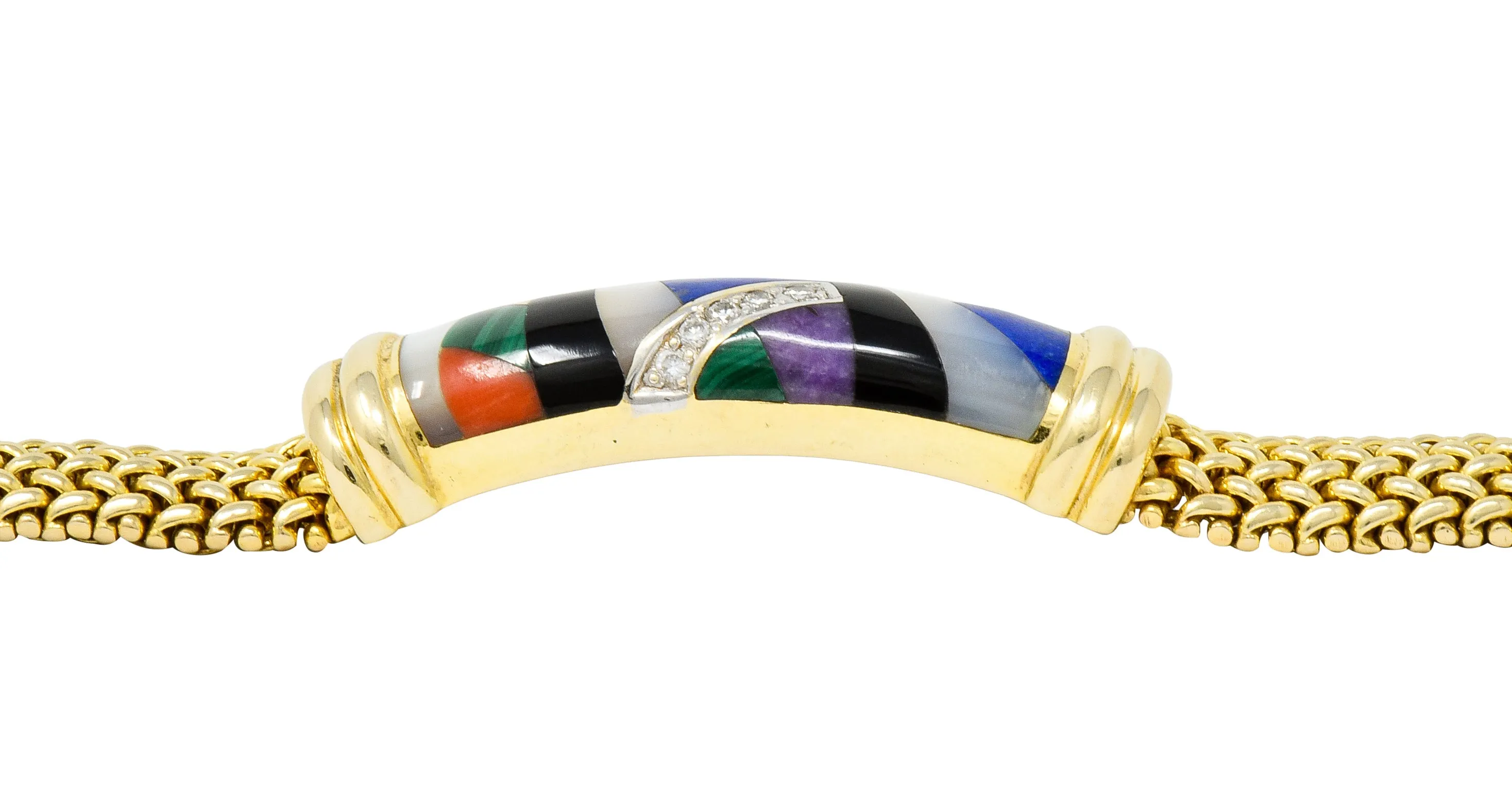 Asch Grossbardt Vintage Diamond Gemstone Inlay 14 Karat Gold Mesh Bracelet