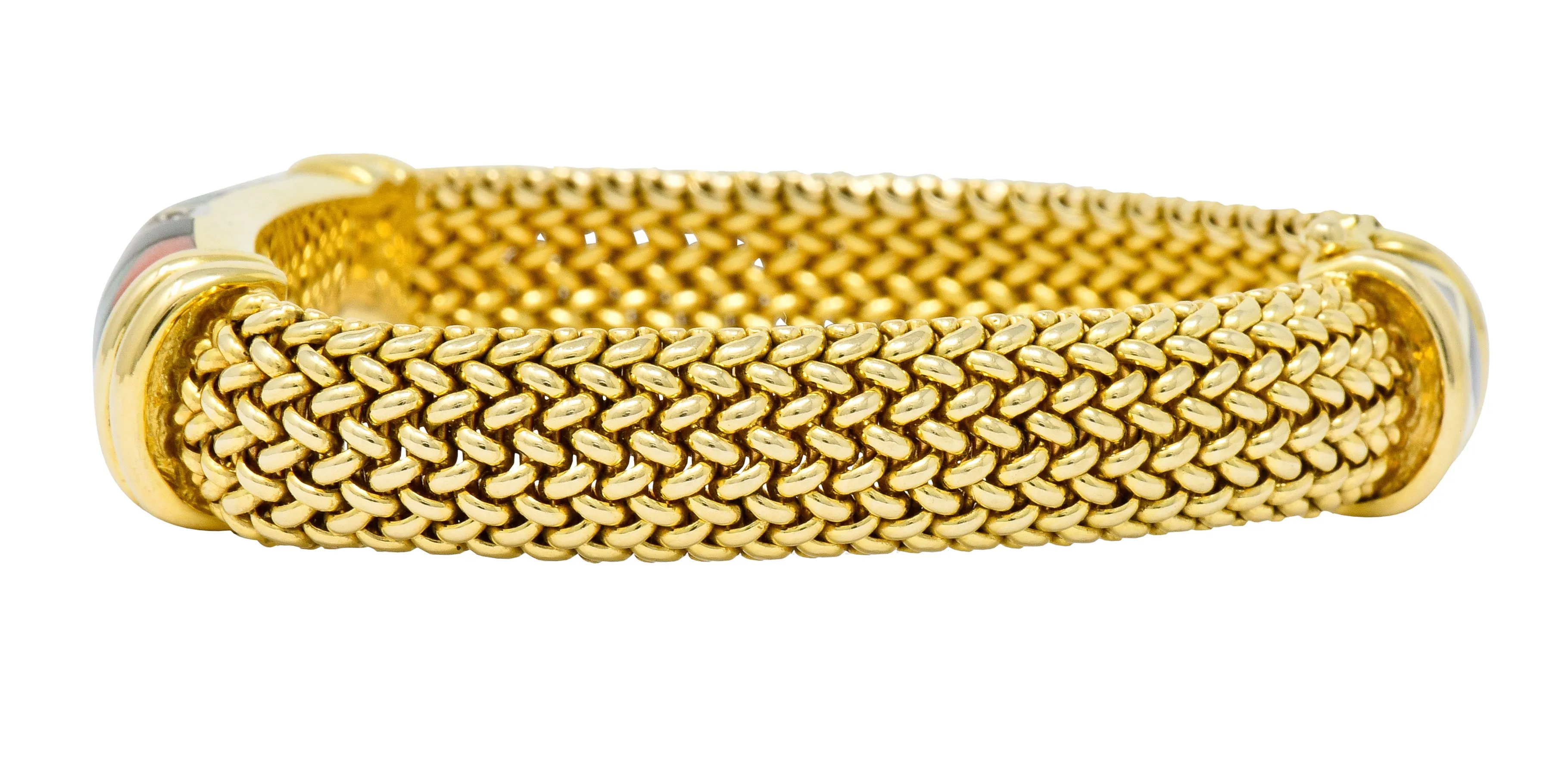 Asch Grossbardt Vintage Diamond Gemstone Inlay 14 Karat Gold Mesh Bracelet