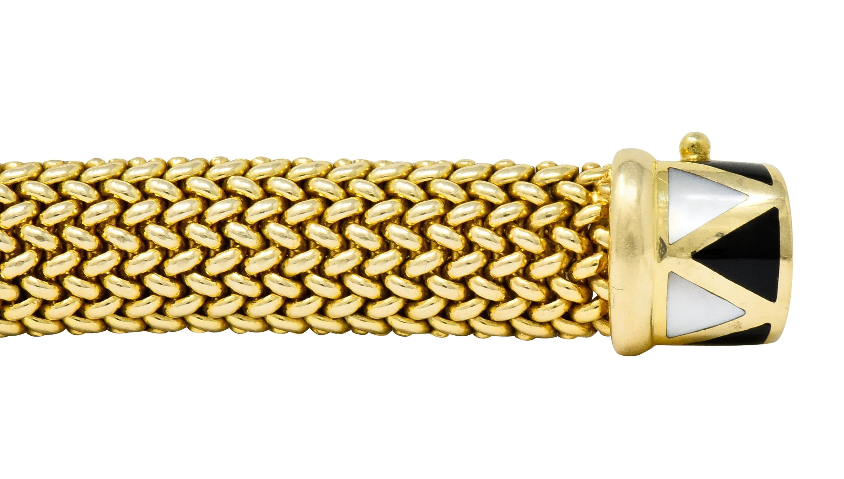 Asch Grossbardt Vintage Diamond Gemstone Inlay 14 Karat Gold Mesh Bracelet