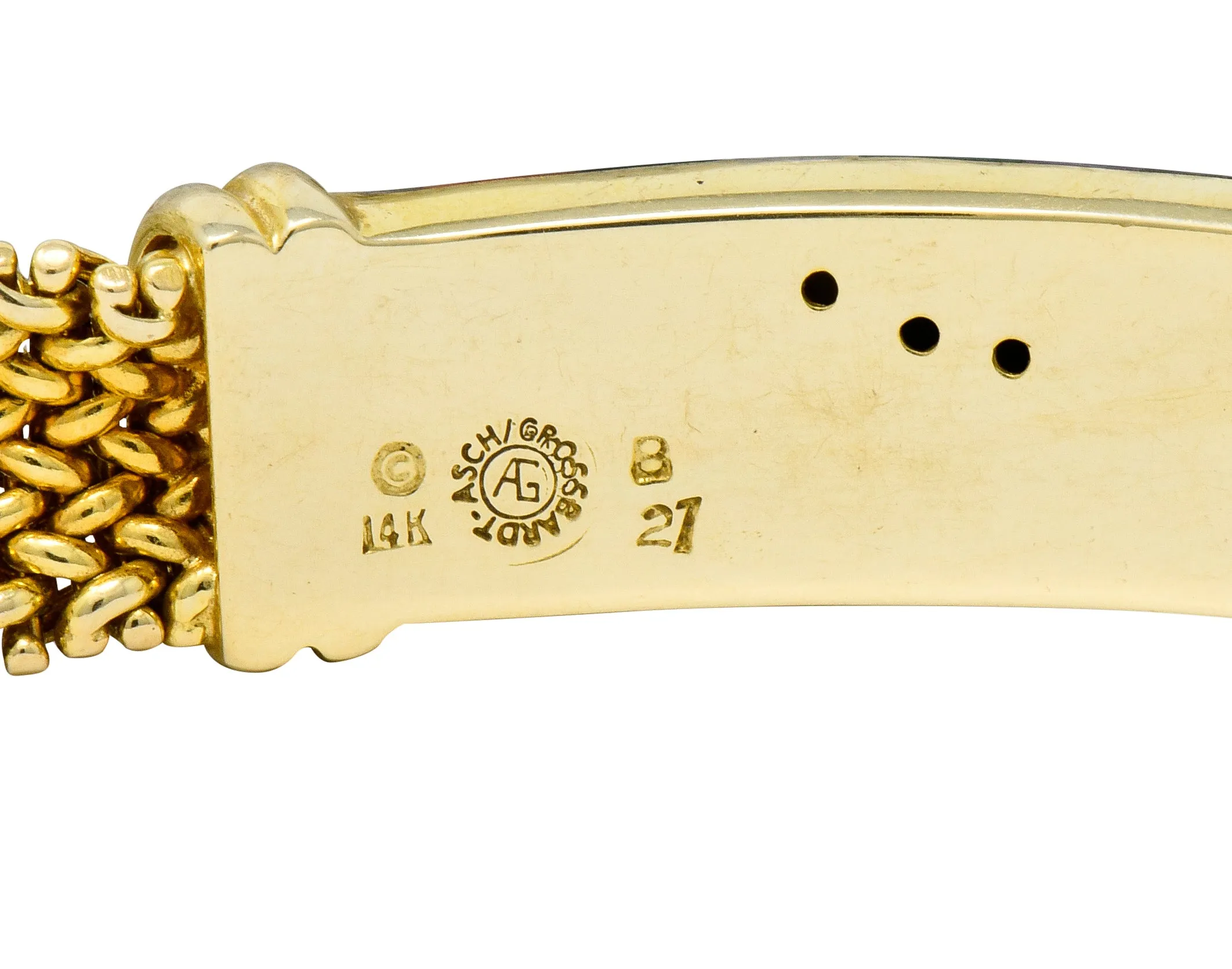 Asch Grossbardt Vintage Diamond Gemstone Inlay 14 Karat Gold Mesh Bracelet