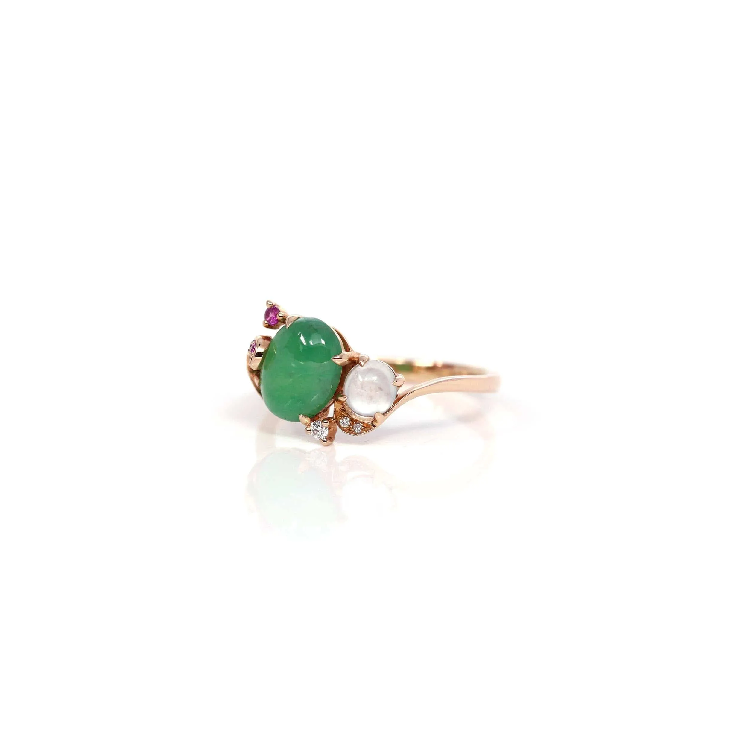 Baikalla™ 18k Rose Gold Natural Imperial Jadeite Morning Glory Engagement Ring