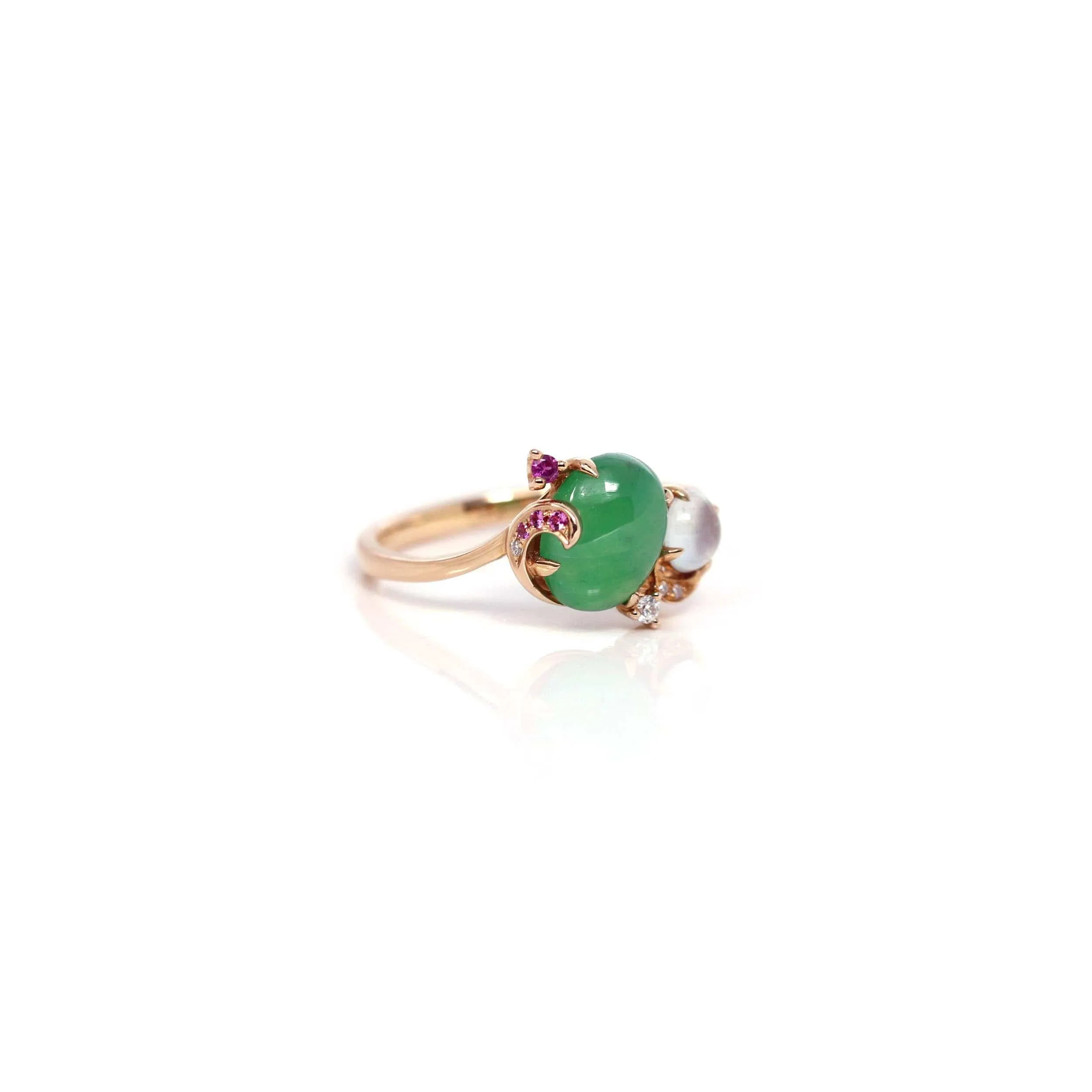 Baikalla™ 18k Rose Gold Natural Imperial Jadeite Morning Glory Engagement Ring