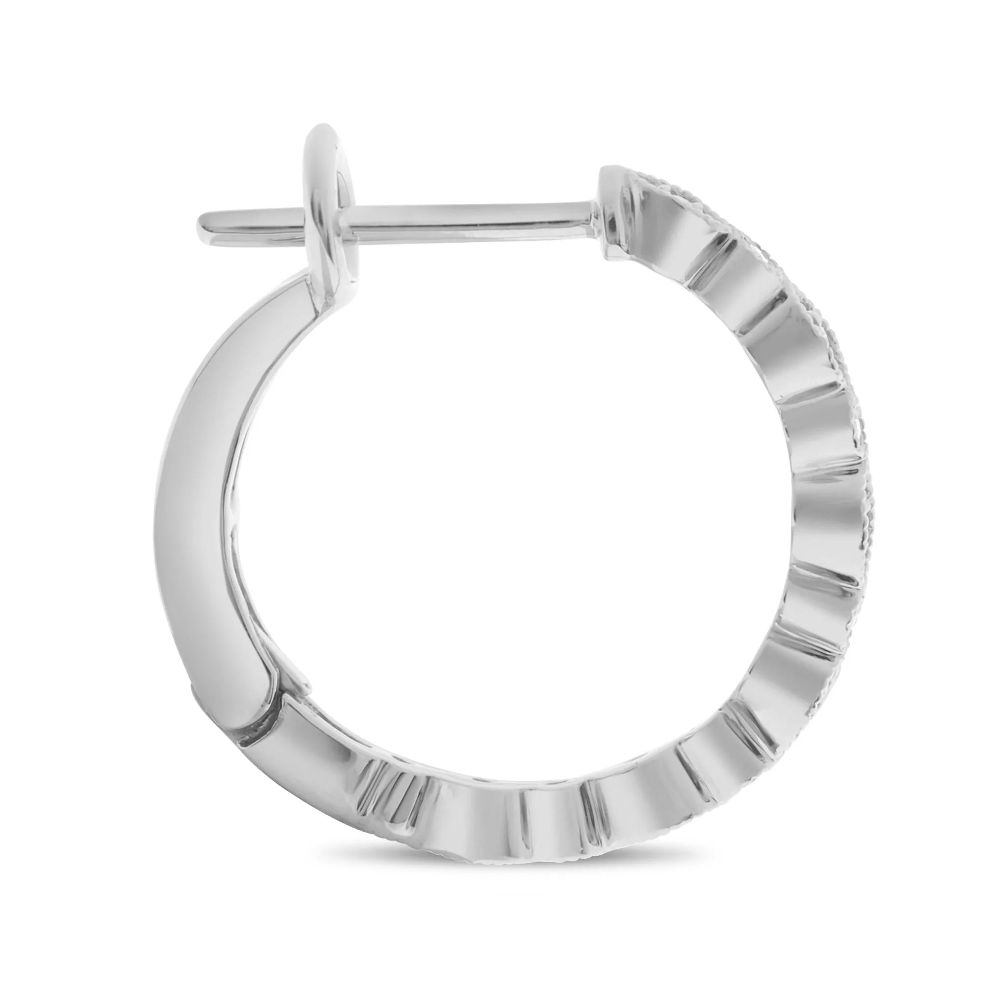 Beaded Milgrain Diamond Hoop Earrings