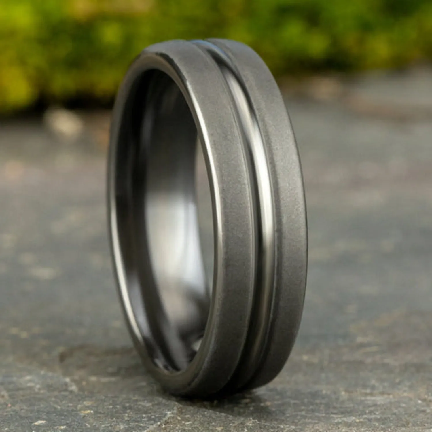 Benchmark Tantalum Grey with Black Stripe Wedding Band
