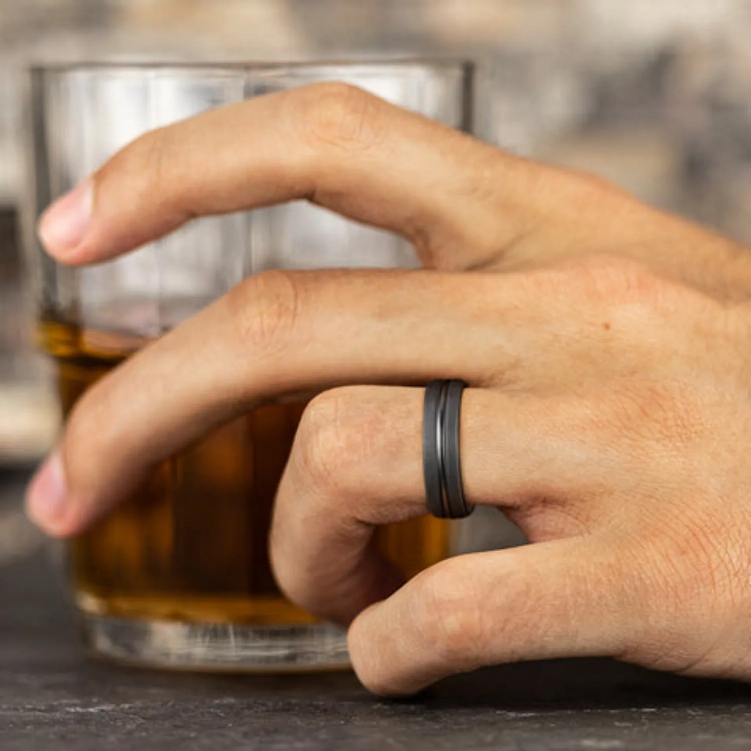 Benchmark Tantalum Grey with Black Stripe Wedding Band