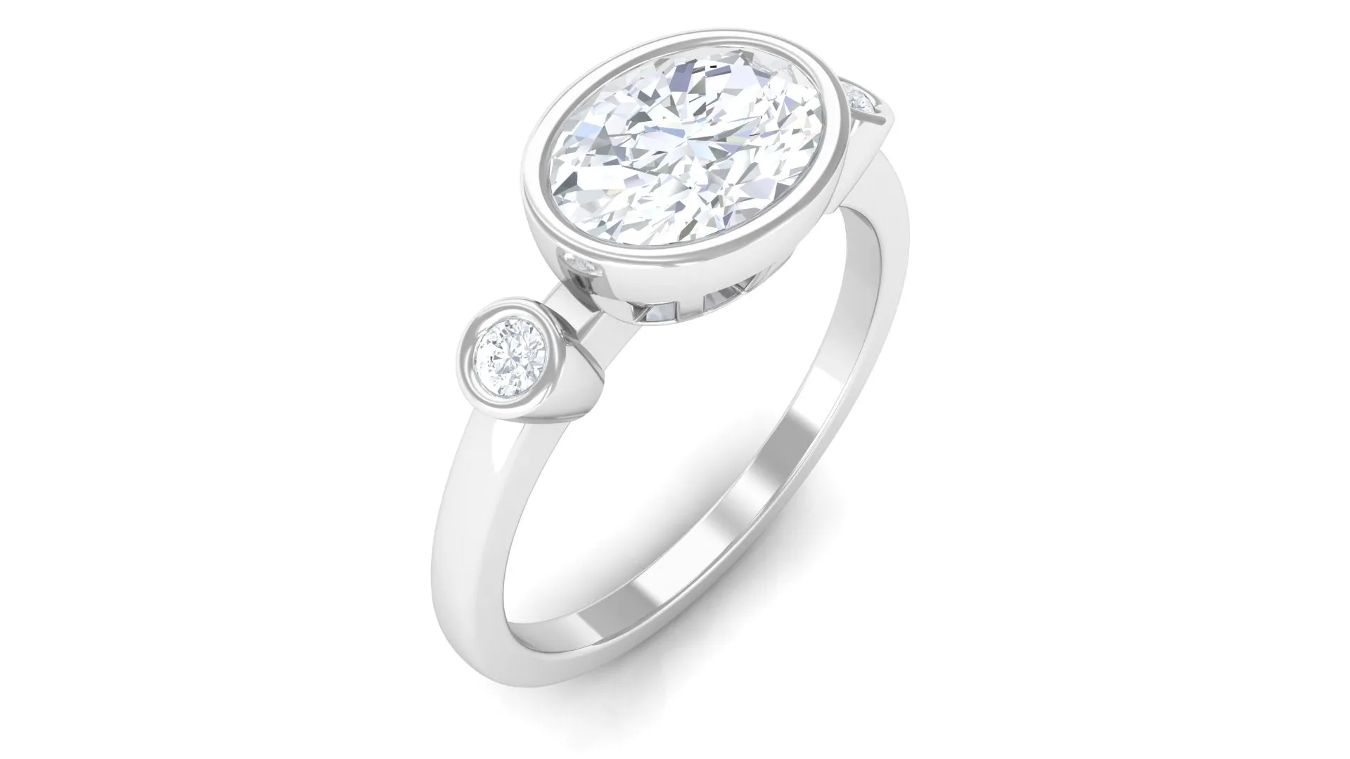 Bezel Set Oval Lab Grown Diamond East West Engagement Ring