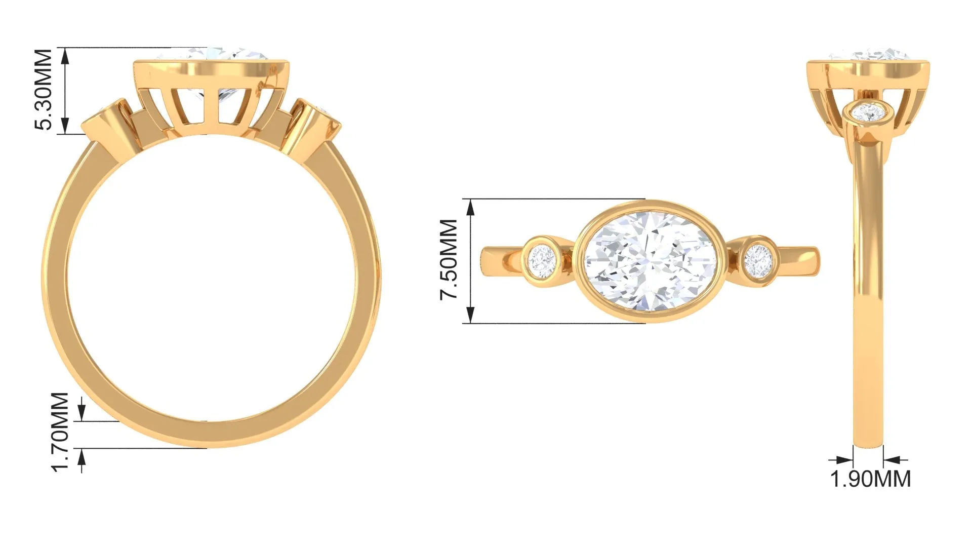Bezel Set Oval Lab Grown Diamond East West Engagement Ring