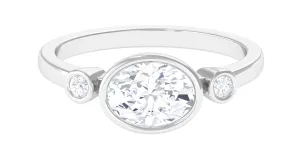 Bezel Set Oval Lab Grown Diamond East West Engagement Ring