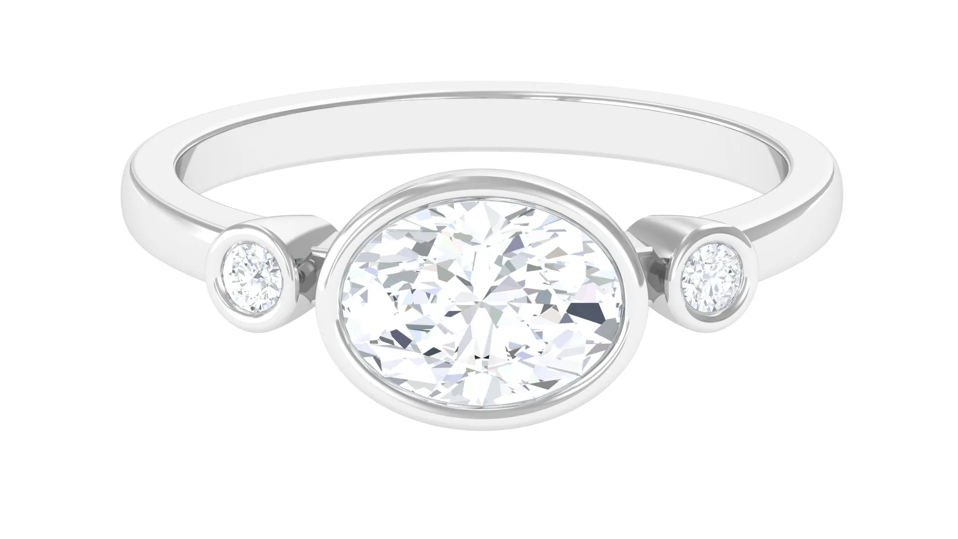 Bezel Set Oval Lab Grown Diamond East West Engagement Ring
