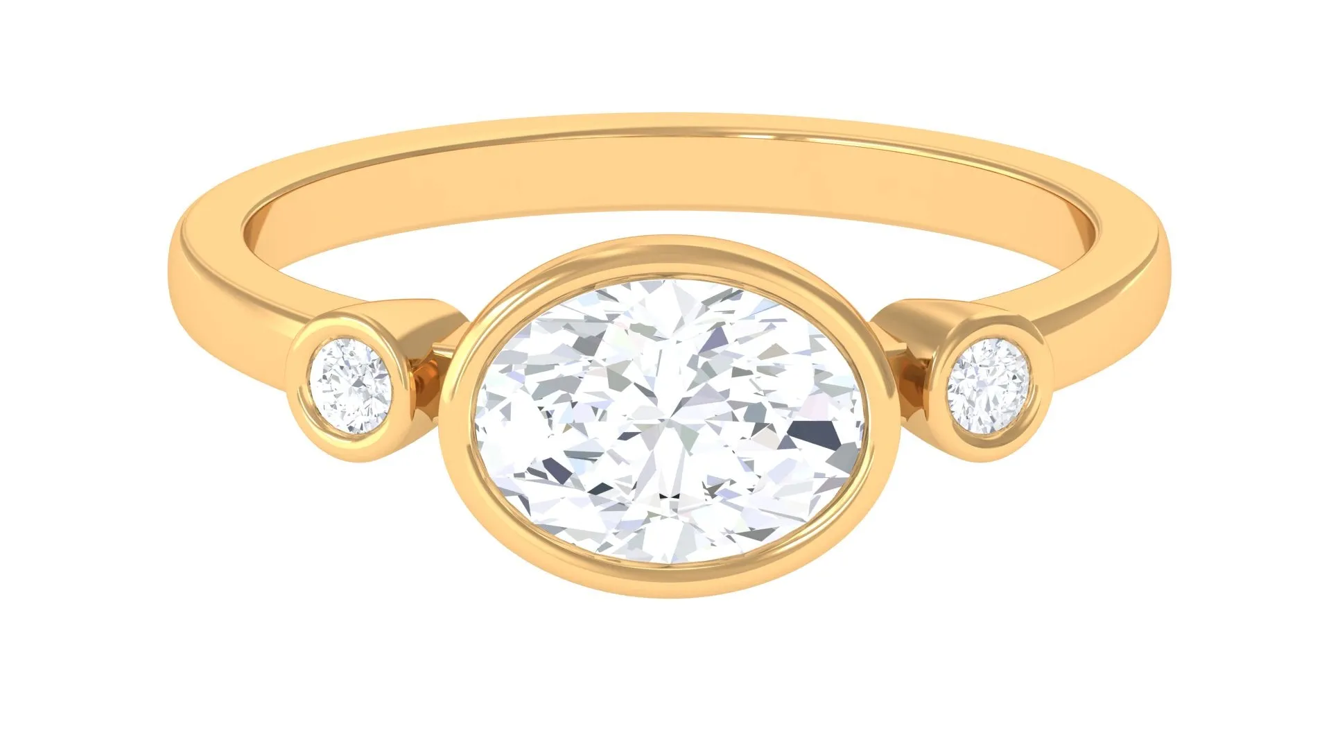 Bezel Set Oval Lab Grown Diamond East West Engagement Ring