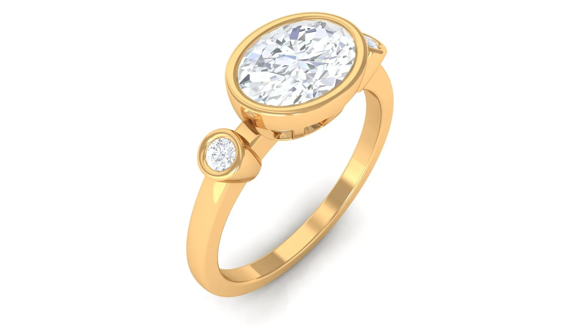 Bezel Set Oval Lab Grown Diamond East West Engagement Ring