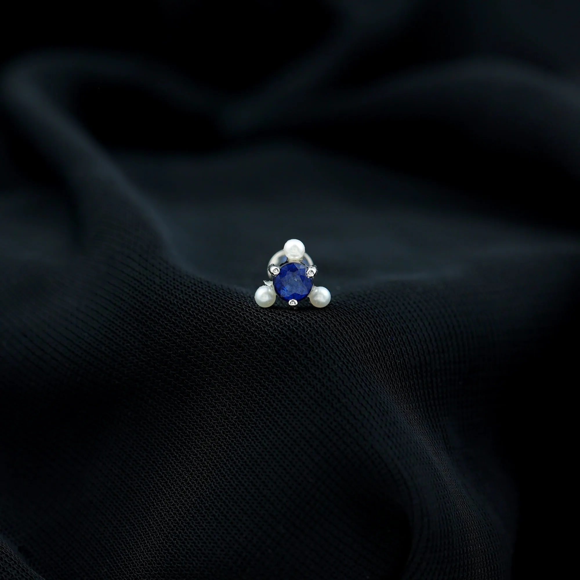 Blue Sapphire and Freshwater Pearl Cartilage Earring