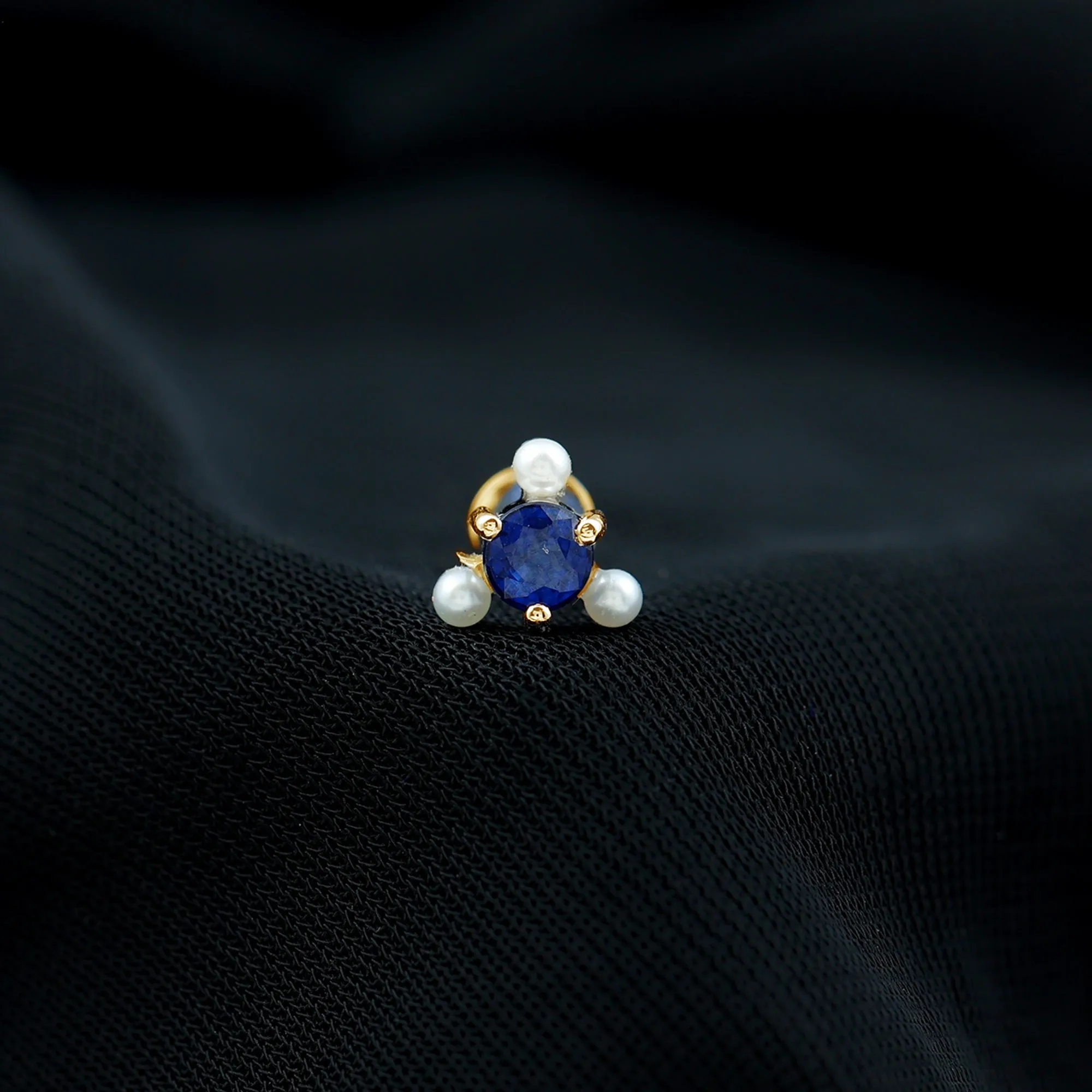 Blue Sapphire and Freshwater Pearl Cartilage Earring