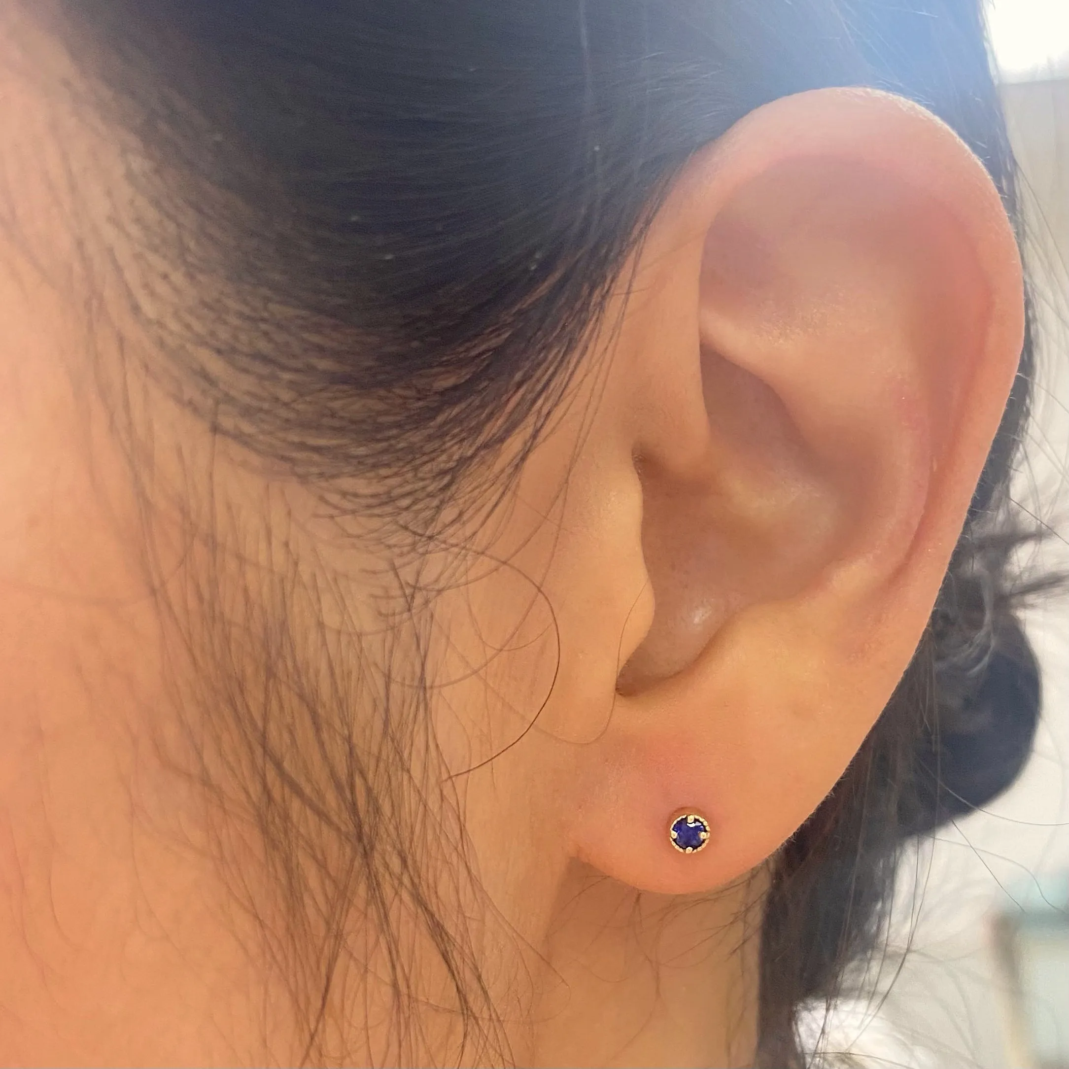 Blue Sapphire Milgrain Stud (Single) (ready to ship option)*