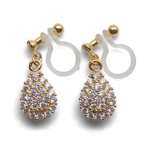 Bridal teardrop micro pave cubic zirconia invisible clip on earrings ( gold tone )