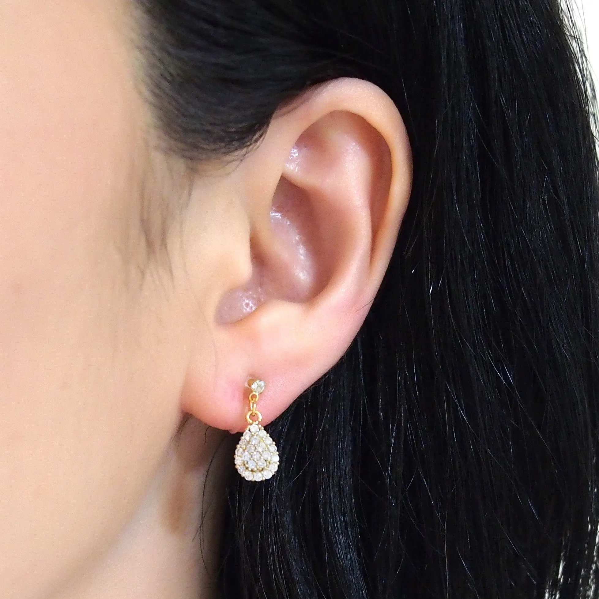 Bridal teardrop micro pave cubic zirconia invisible clip on earrings ( gold tone )