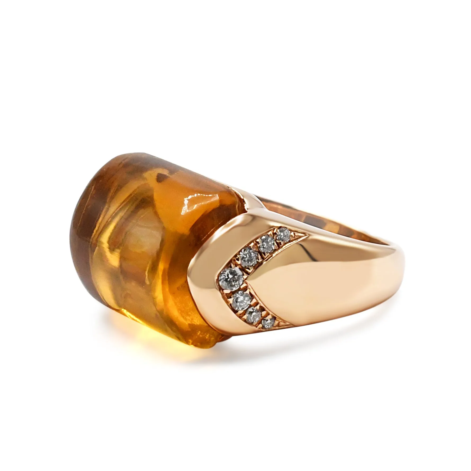 Bvlgari Citrine & Diamond Tronchetto Ring - 18ct Yellow Gold