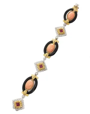 Cabochon Angelskin Coral And Black Onyx Bracelet