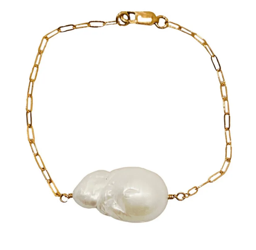 Chain Link Baroque Pearl Bracelet