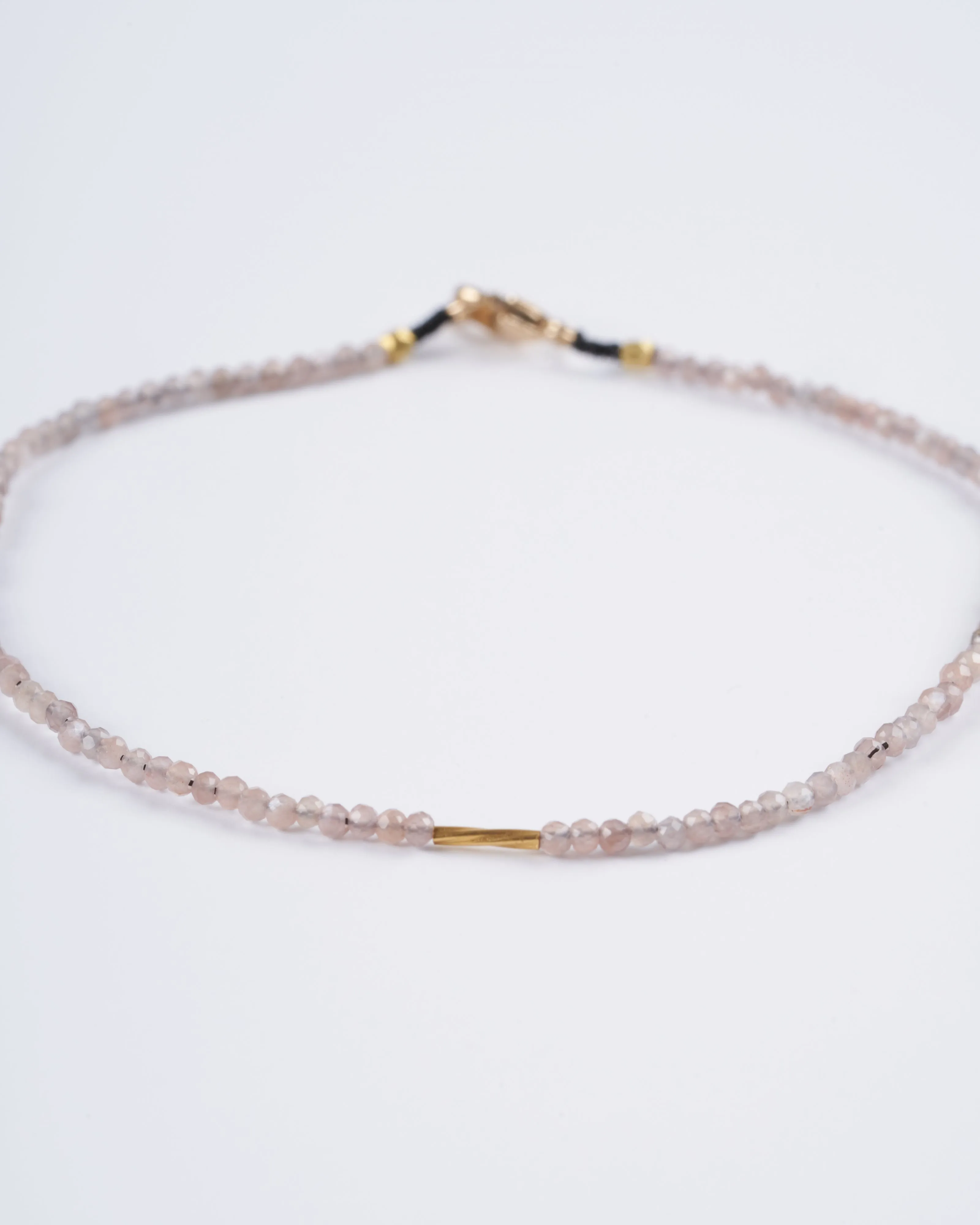 chocolate moonstone and 18k yellow gold beaded bracelet