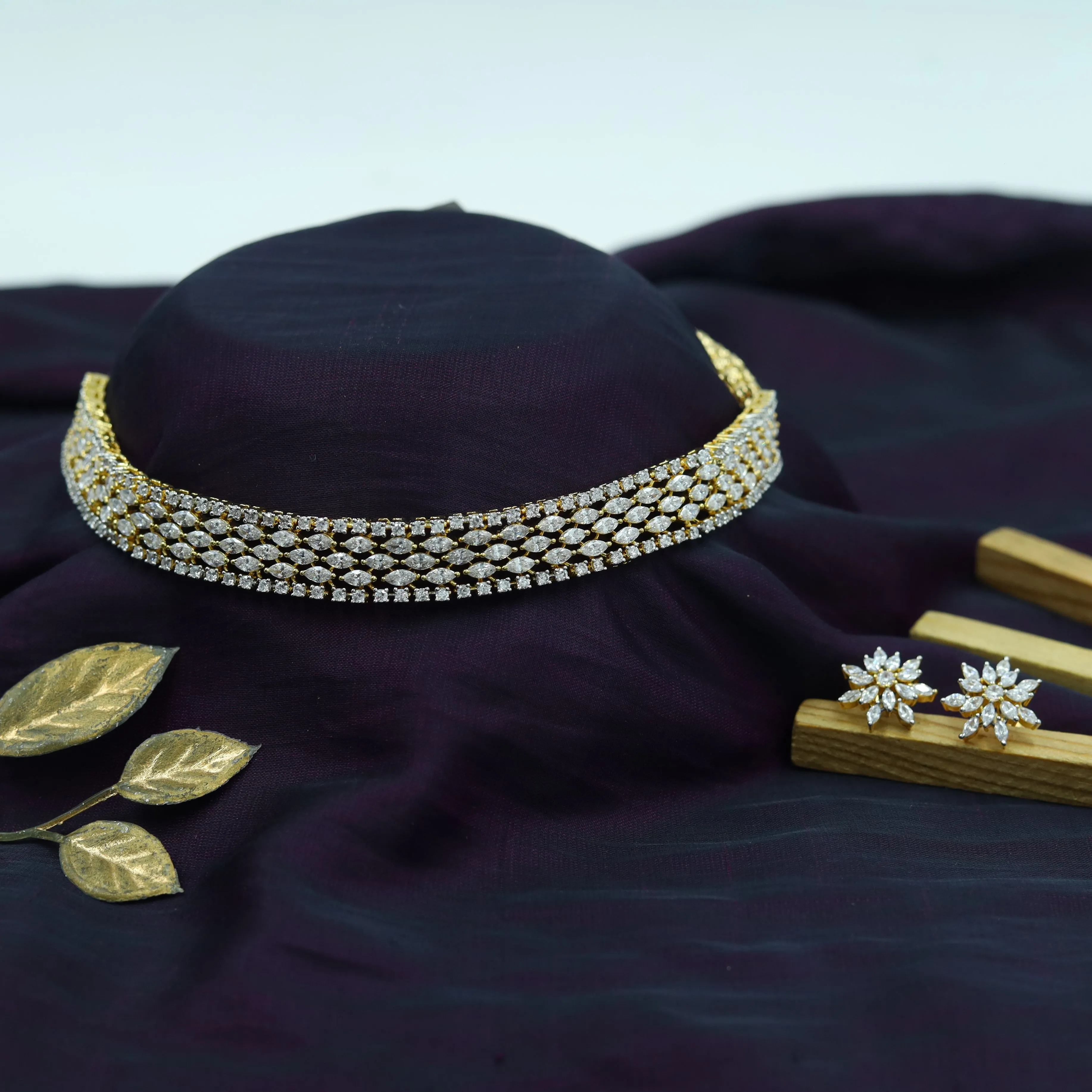 Choker Zircon/AD Necklace Set 15324-69