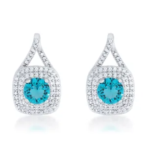 Christal Aqua Blue Halo Drop Earrings | 2.5ct