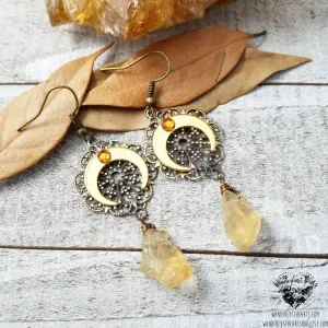 Citrine horn moon earrings