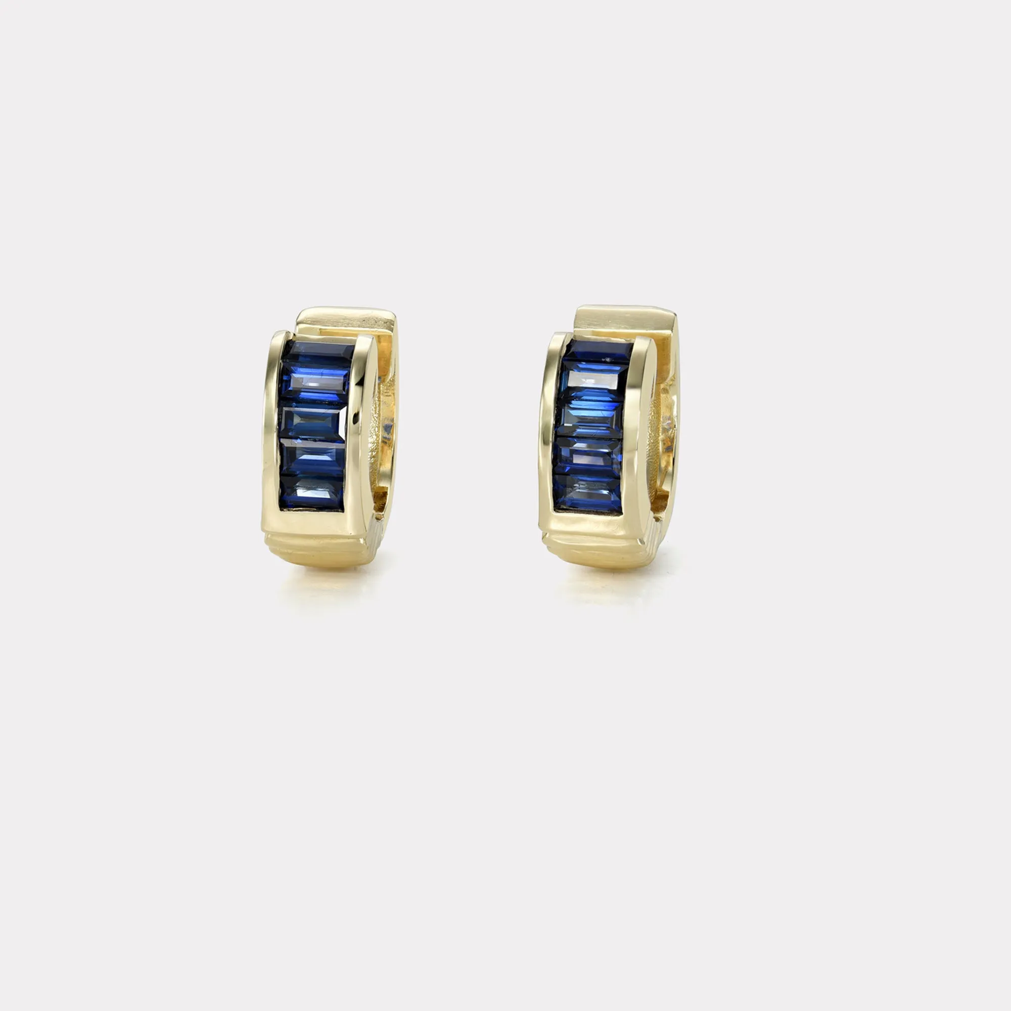Classic Baguette Buckle Huggies -  Blue Sapphire