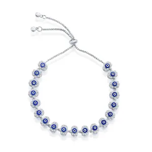 Classic Women's Bracelet - Sterling Silver Blue Enamel Evil Eye CZ Hamsa | T-8020