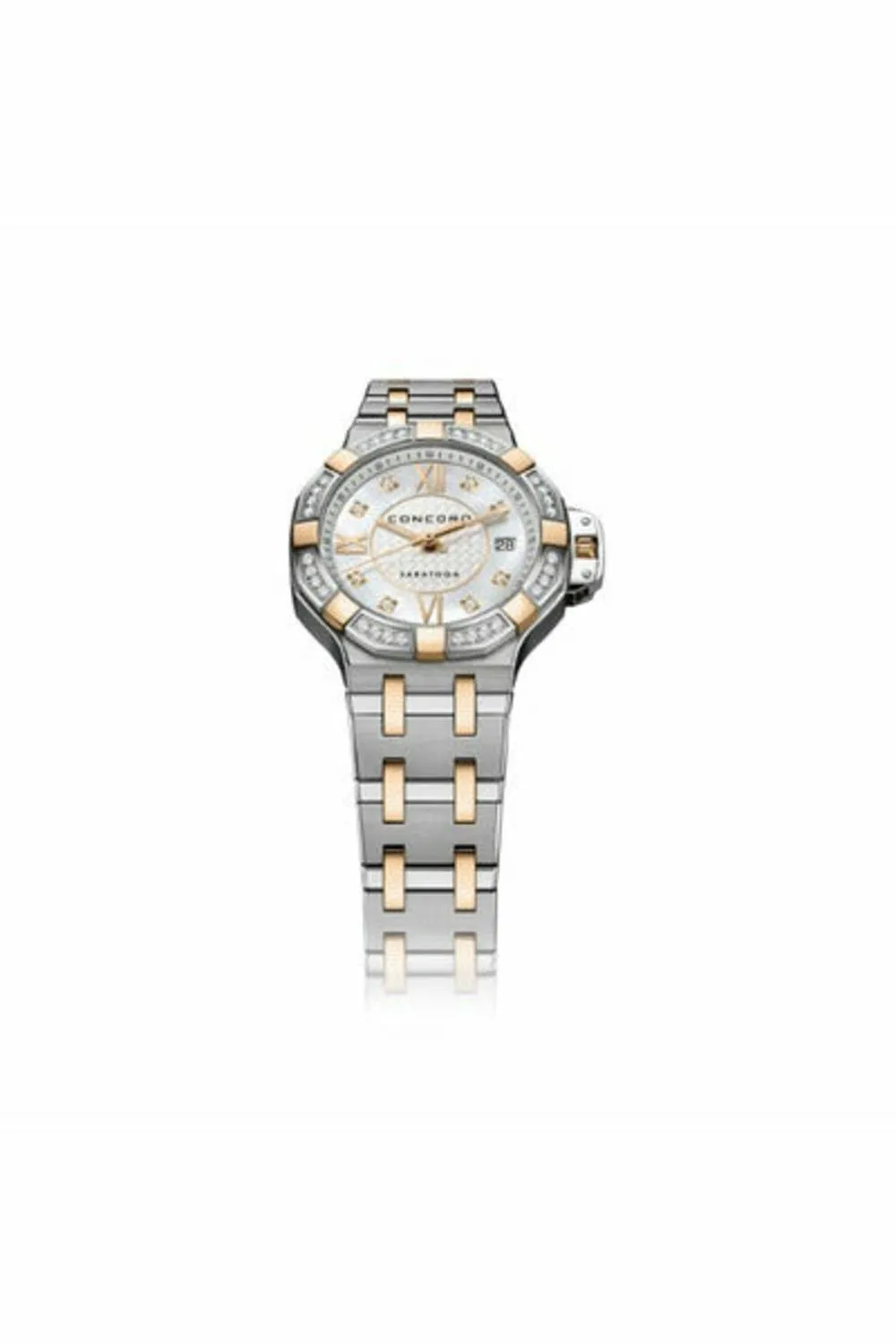 concord saratoga stainless steel & rose gold 28mm ladies watch