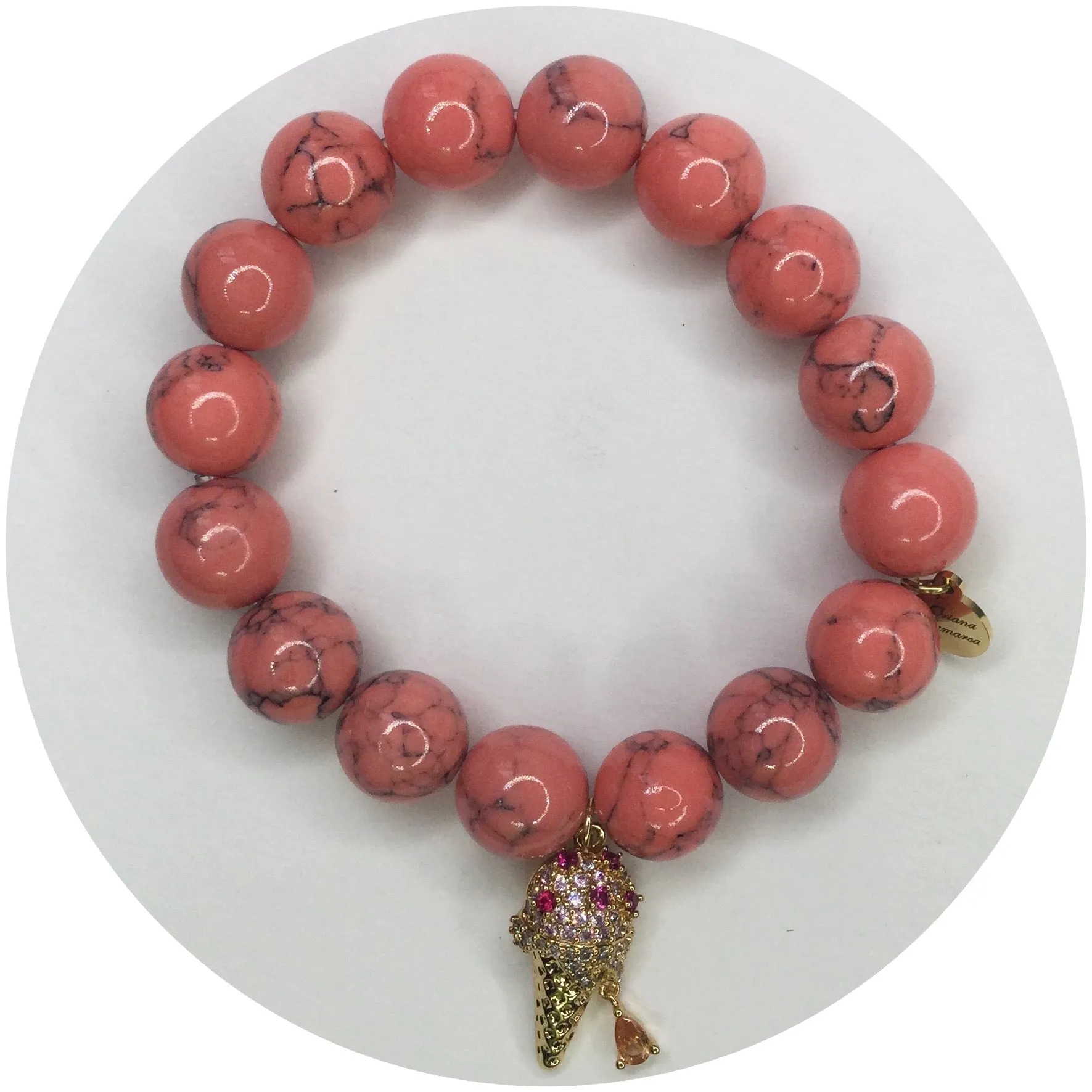 Coral Pink Howlite with Pavé Ice Cream Pendant