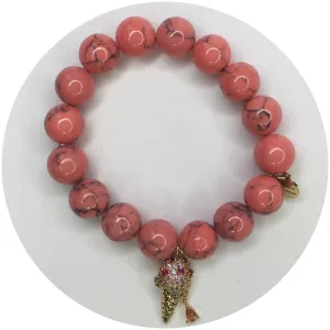 Coral Pink Howlite with Pavé Ice Cream Pendant