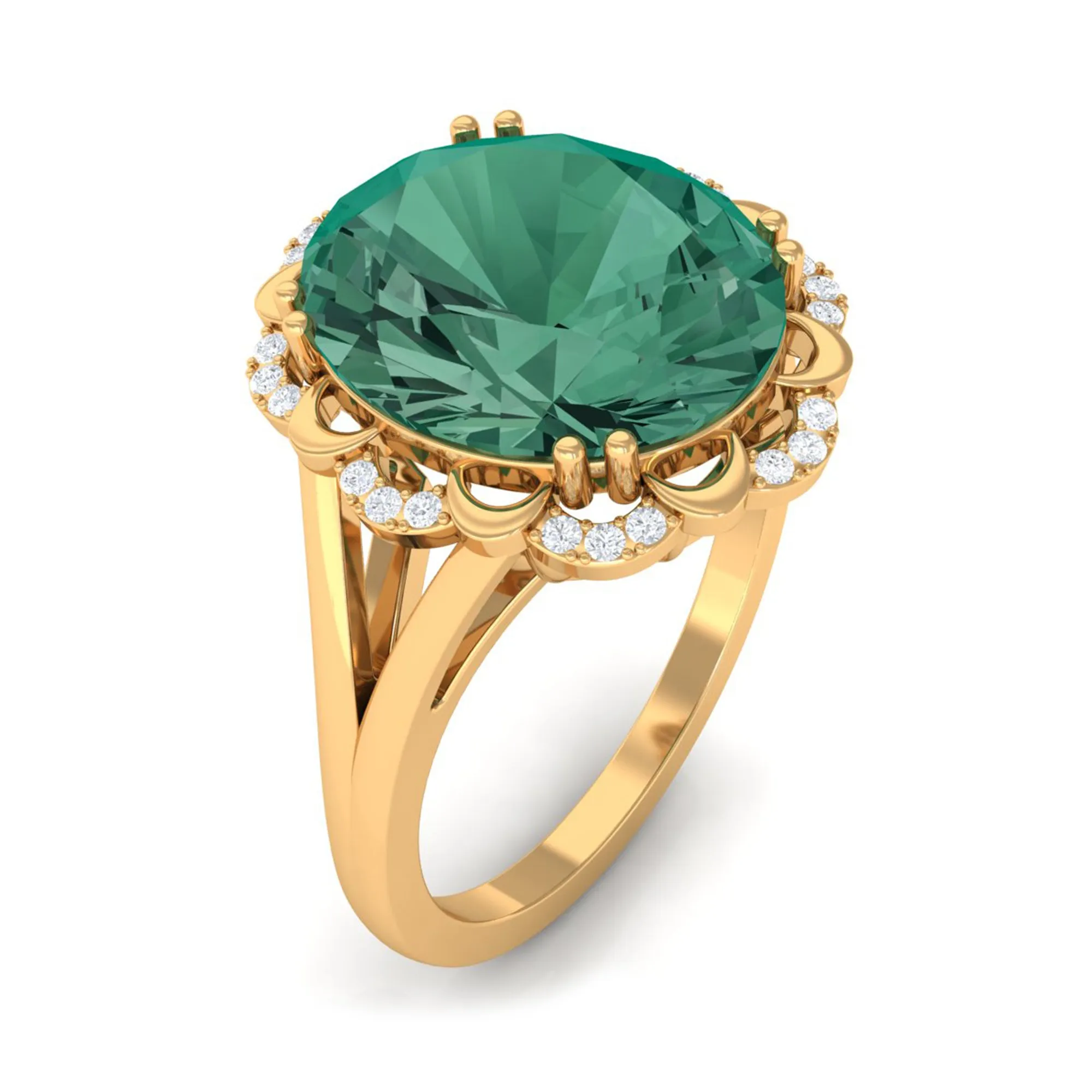 Created Green Sapphire Oval Engagement Ring with Diamond