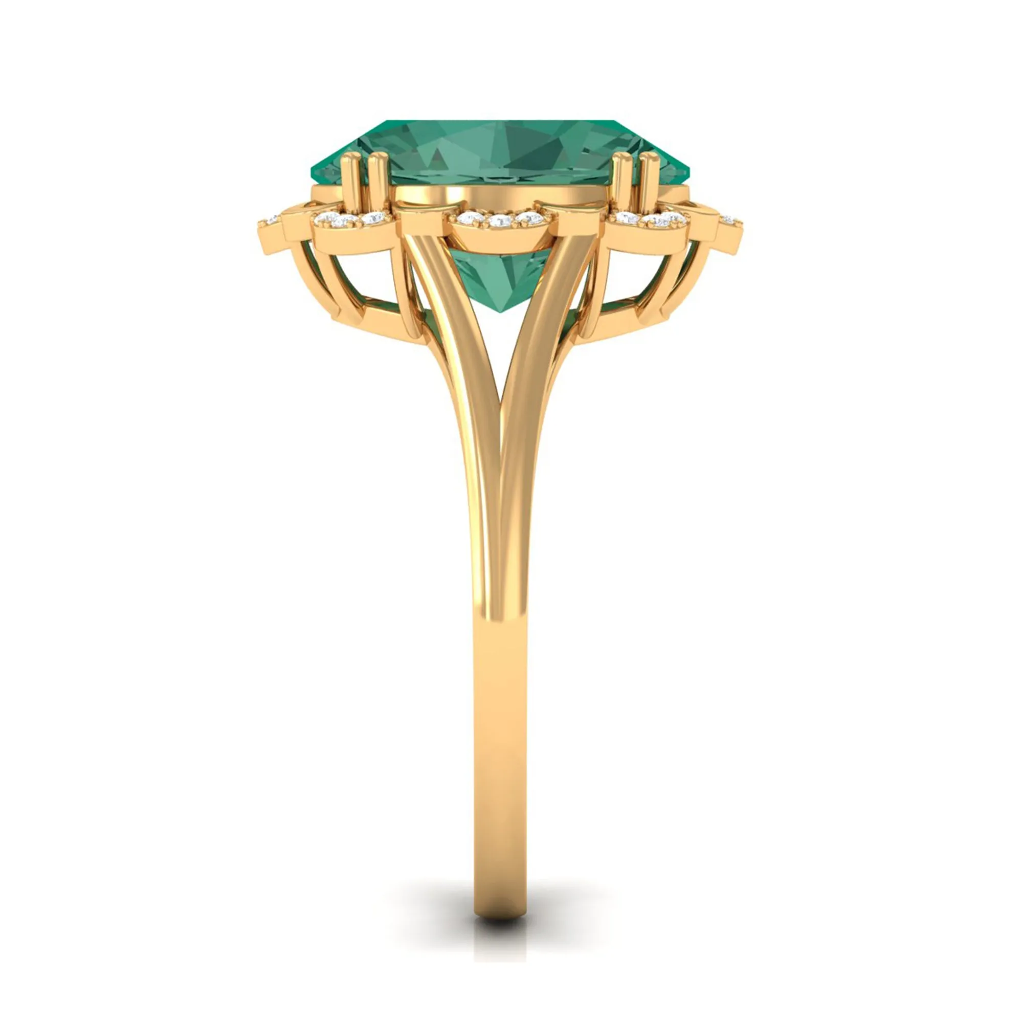 Created Green Sapphire Oval Engagement Ring with Diamond