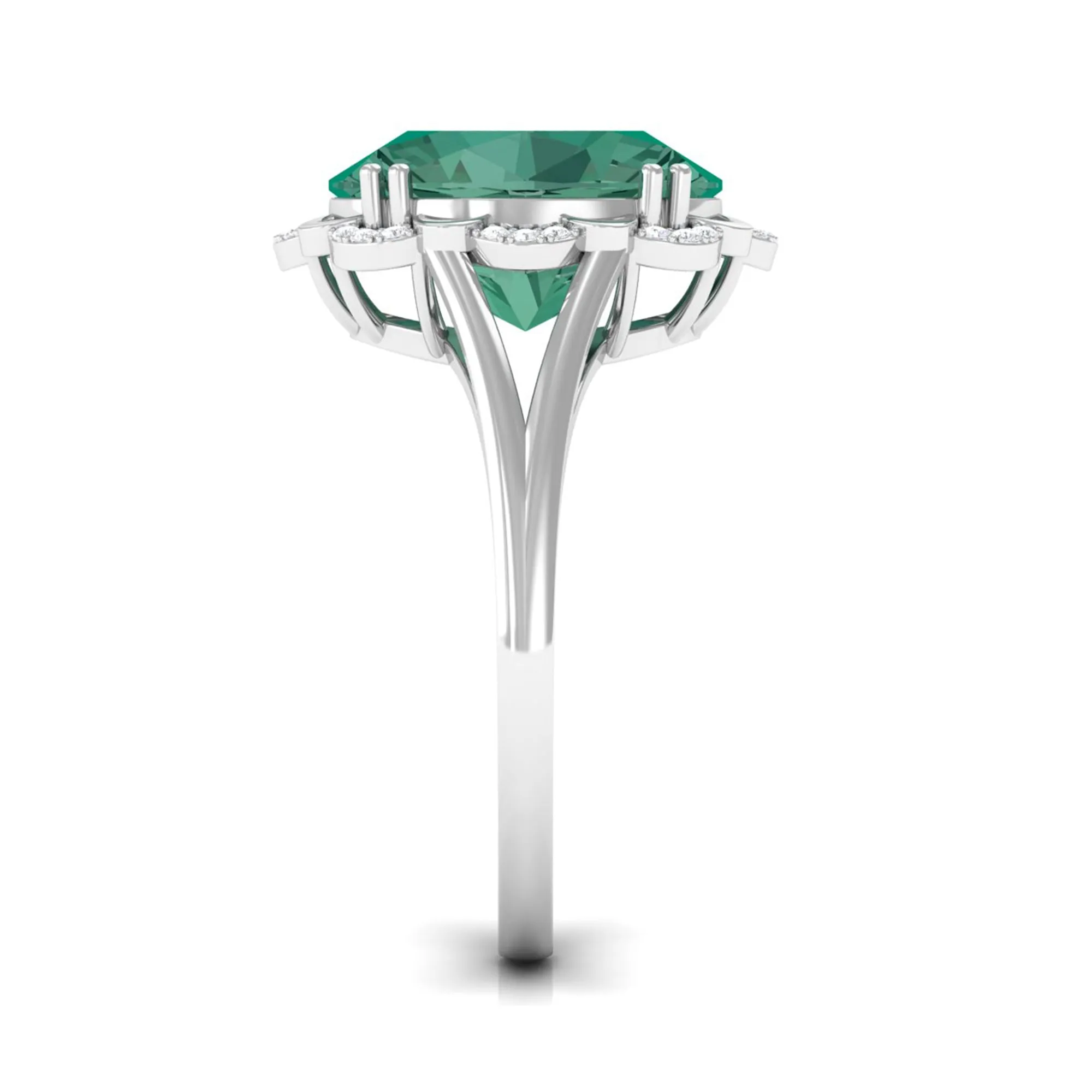 Created Green Sapphire Oval Engagement Ring with Diamond