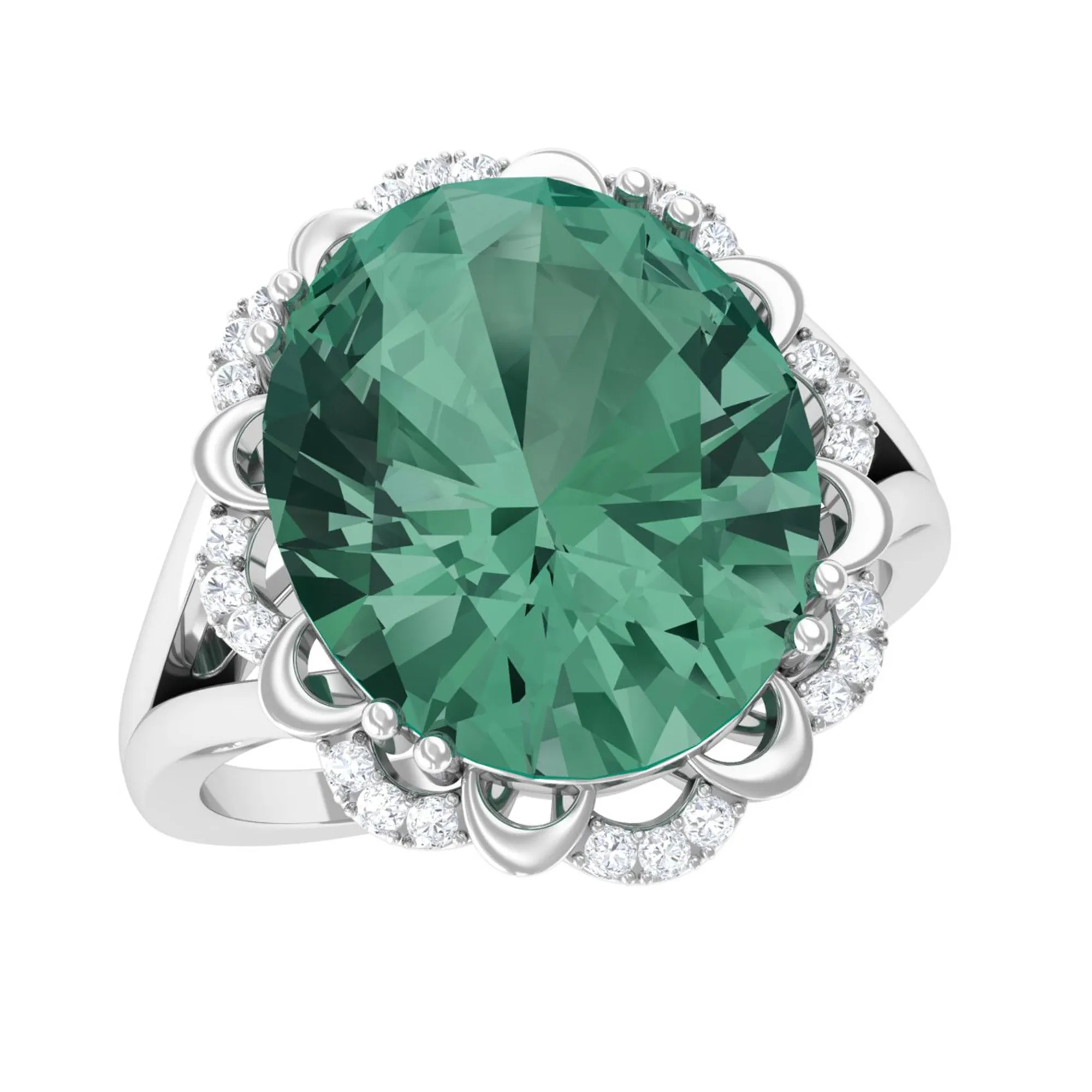 Created Green Sapphire Oval Engagement Ring with Diamond