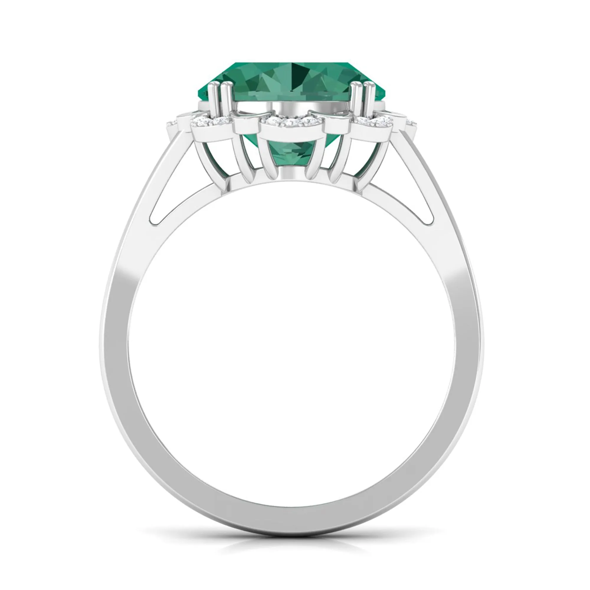 Created Green Sapphire Oval Engagement Ring with Diamond
